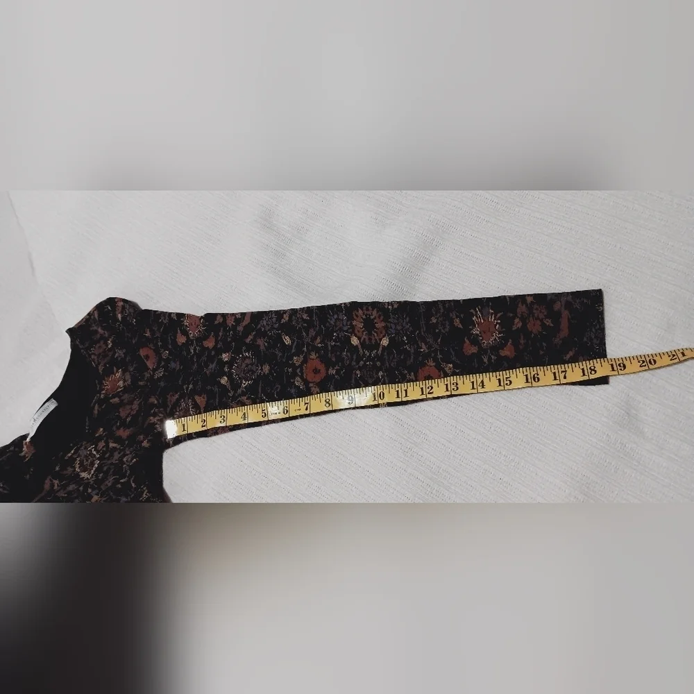 PeruvianConnection Dynasty Floral Black Jersey Scoop Neck Long Sleeves Midi Sz S
